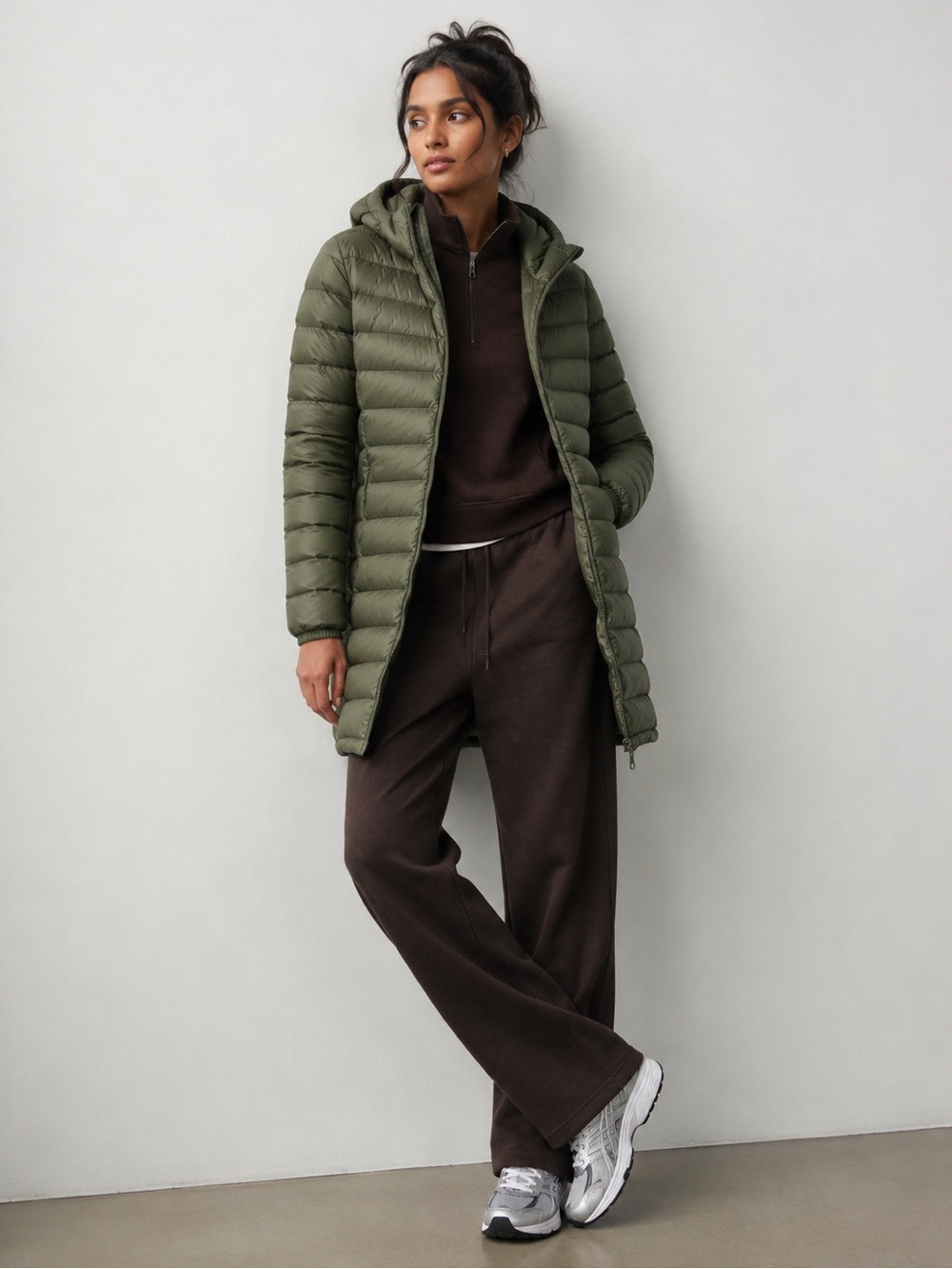 TNA Olive Green Hooded Puffer Coat